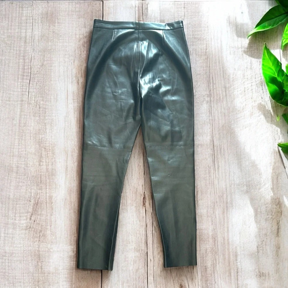 ZARA Womens Faux Leather Size M Ankle Zip High Waisted Black pants 4387/234 - Picture 9 of 11